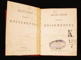 Arany János kisebb költeményei. 1-2. köt. Pest, 1867, Ráth Mór. A két kötet félvászon kötésben egybekötve, possessori bejegyzéssel és könyvtári tulajdonbélyegzőkkel.