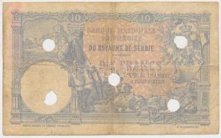 Szerbia 1893. 10D lyukasztásokkal érvénytelenítve T:III-,IV Serbia 1893. 10 Dinara cancelled by holes C:F,VG