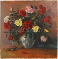 Murin Vilmos (1891-1952): Rózsás csendélet. Olaj, vászon, jelzett, 70×70 cm