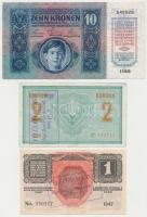1914-1916. 1K + 2K + 10K "Felülbélyegzés Baja Járás Főszolgabíró 1919. jan. 16." bélyegzés...