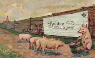 New Year, eating pigs litho (b)