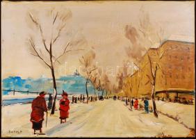 Berkes jelzéssel: Duna korzó. Olaj, vászon, sérült, 50×70 cm