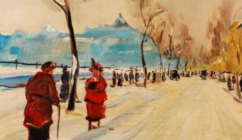 Berkes jelzéssel: Duna korzó. Olaj, vászon, sérült, 50×70 cm