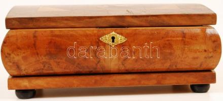 Intarziás asztali doboz, fa, kulcs nélkül, 18×28 cm