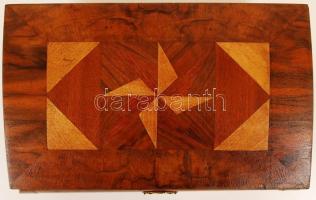 Intarziás asztali doboz, fa, kulcs nélkül, 18×28 cm