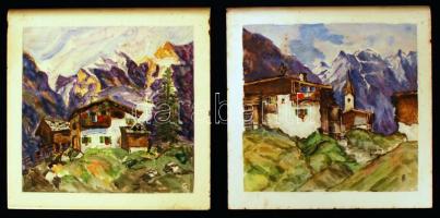 2 db kézzel festett mázas fali csempe, jelzett, 15×15 cm (2×)