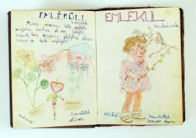 1952-1954 Régi emlékkönyv, belsejében sok szép gyerek rajzzal