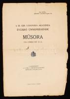 1928 Meghívó a Magyar Királyi Ludovika Akadémia évzáró ünnepségének műsorára, részletes programmal.