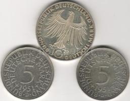 NSZK 1951D 5M  ezüst 2 db T:n.szép + 1972G 10M ezüst T:kiváló