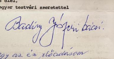 2001 Badiny Jós Ferenc (1909-2007) autodidakta amatőr történetíró aláírása és saját kezű utóirata St...