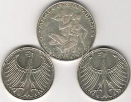 NSZK 1951D 5M  ezüst 2 db T:n.szép + 1972G 10M ezüst T:kiváló