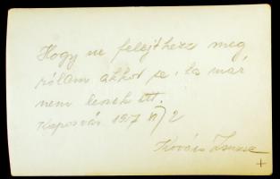 1957 Kaposvár, Kovács Zsuzsa színésznő aláírása és üdvözlő sorai az őt ábrázoló fénykép hátulján