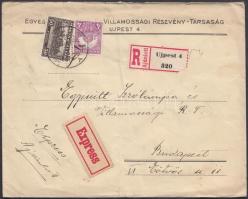 1930 Expressz ajánlott levél hátoldalán Tungsram levélzárókkal