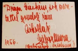 1956 Kaposvár, Gábor Mara színésznő aláírása és üdvözlő sorai az őt ábrázoló fénykép hátulján