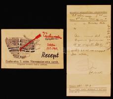 1947 Bp. XII., A "Csaba vezér" gyógyszertár receptborítéka benne a Szent István közkórház által kiállított recepttel