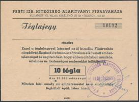 A Pesti Izraelita Hitközség Alapítványi Fiúárvaháza részére kiadott téglajegy 20 000 pengő értékben