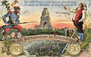 1813-1913 Jahrhundertfeier der Freiheitskriege / 100th anniversary of the German Wars of Liberation against Napoleon, zeppelin, aeroplane (EB)