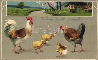 Easter, chicken, Emb. litho