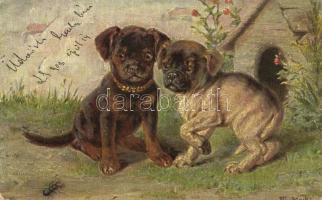 Puppies, 'Katzen und Hunde' serie 1040, No. 11. artist signed