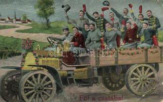 Föl a csatába! Hungarian soldiers, automobile (EB)