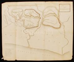 cca 1770 Plan von Agrigent. Agrigento térképe, jelölve a főbb ókori romok helyei. Rézmetszet, a Kephalides Reise 1. kötetéből, vízjellel. A szélein kicsit szakadt, 44×37 cm