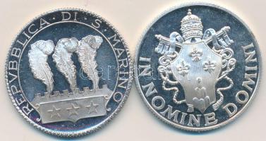 San Marino DN "Az állam egységben van biztonságban" ezüstözött fém emlékérem (35mm) + Vatikán DN "VI. Pál pápa" ezüstözött Ag emlékérem (35mm) T:PP San Marino ND "Salvam Fac Rempublicam Tuam" silver plated metal medallion (35mm) + Vatican ND "Pope Paul VI" silver plated medallion (35mm) C:PP
