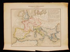 1839 3 db térkép Julius Loewenberg (1800-1893) geográfus Historisch-geographisches Atlas c. munkájából (Freiburg, 1839, Herder): Italien, eine Übersicht seiner Völker und Staaten in der ältesten Zeit (33,5×24,5 cm); Die Völkerwanderung nach ihren Ausgangspunkten, Zügen und Niederlassungen (33,5×25 cm); Die Reiche im Süden Europa's im Anfange des achten Jahrhunderts (33×25 cm). Színezett litográfiák, a széleiken kicsit szakadozottak. / Three maps from the Historisch-geographisches Atlas (Freiburg, 1839, Herder) of Julius Loewenberg (1800-1893). Coloured lithographs with minor damages.