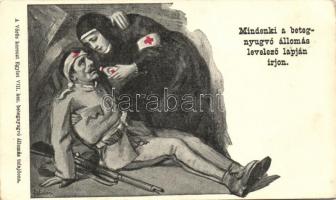 WWI Hungarian injured soldier, Red Cross nurse s: Földes So. Stpl (EK)