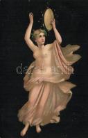 Dancer with tambourine from Pompeii, nude erotic art litho