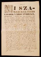 1846 Újvidék szabad királyi város főbírája által kiadott hirdetmény peres ügyben született döntésről szárazpecséttel