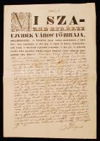 1846 Újvidék szabad királyi város főbírája által kiadott hirdetmény peres ügyben született döntésről szárazpecséttel