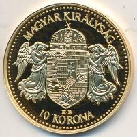 DN "Magyar aranypénzek utánveretben - Ferenc József 10 korona" aranyozott Ag emlékérem (5.5g/0.999/25mm) T:PP Tanúsítvánnyal