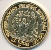 DN "Magyar aranypénzek utánveretben - Ferenc József jubileumi 100 korona" aranyozott Ag emlékérem (5.5g/0.999/25mm) T:PP Tanúsítvánnyal