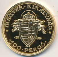 DN "Magyar aranypénzek utánveretben - Szent István jubileumi 100 pengő" aranyozott Ag emlékérem (5.5g/0.999/25mm) T:PP Tanúsítvánnyal