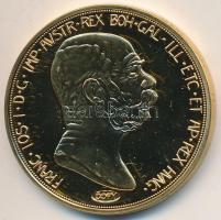 DN "Osztrák-Magyar Monarchia pénzei utánveretben - 100 korona 1908" aranyozott Cu-Ni emlékérem tanúsítvánnyal (38mm) T:PP