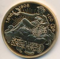 DN "Osztrák-Magyar Monarchia pénzei utánveretben - 100 korona 1908" aranyozott Cu-Ni emlék...
