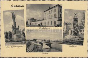 Érsekújvár vasútállomás, Szentháromság szobor, emlékmű, vámhíd / railway station, Trinity statue, monument, bridge (EK)