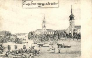 Nagykőrös, Gyümölcspiac 1885-ben; kiadja Bazsó Lajos