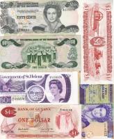 Modern tétel 6 klf bankjegy Belize 2$, Bahama 1/2$, St.Helena 50P T:I, Bahama 1$ T:II, Guyana 1$ 2 klf variáns T:I