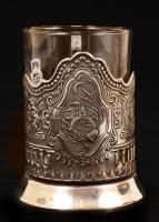 Ezüstözött orosz teás csésze üvegbetéttel, m: 10 cm