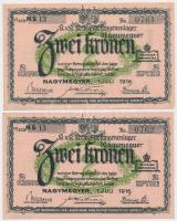 Nagymegyer / hadifogolytábor 1916. július 1. 2K (2x) "MS" arab sorozat- és sorszámmal, sor...