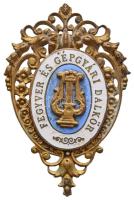 ~1900. "Fegyver és Gépgyári Dalkör" aranyozott, zománcozott bronz jelvény (56x37mm) T:2,2- Hungary ~1900. "Choral Society of Armory and Machine Factory" gilt, enamelled bronze badge (56x37mm) C:aXF