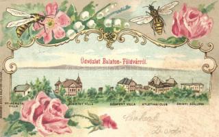 1899 Balatonföldvár, villák, floral litho; kiadja Gerenday Gyula