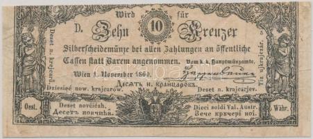 1860. 10Kr "K. K. Hauptmünzamt für Silberscheidemünze" felső széle levágva T:III- Austrian Empire 1860. 10 Kreuzer "K. K. Hauptmünzamt für Silberscheidemünze" upper ledge was cut C:VG Adamo G93