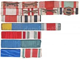 19db vegyes szalagsáv különféle kitüntetésekhez, közte több összevarrva és kardokkal  19pcs of mixed miniature ribbons to different decorations, some pieces sewn together and with swords