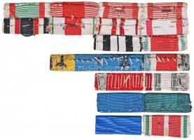 19db vegyes szalagsáv különféle kitüntetésekhez, közte több összevarrva és kardokkal 
19pcs of mixed...