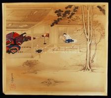 Hódolat, színes japán ofszet grafika, 26x23 cm