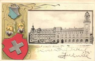 Zürich, Hauptpost und Café Metropole, Wappen / coat of arms Emb. litho