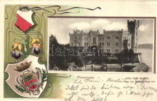 Trieste, Castello Miramare / castle, coat of arms Emb. litho