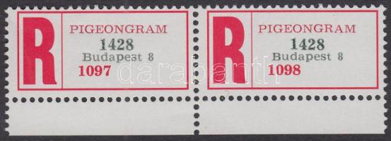 1996 Pigeongram ajánlási ragjegy ívszéli párban